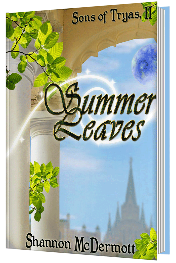 The front cover of 'Summer Leaves' which features white columns and leaves.